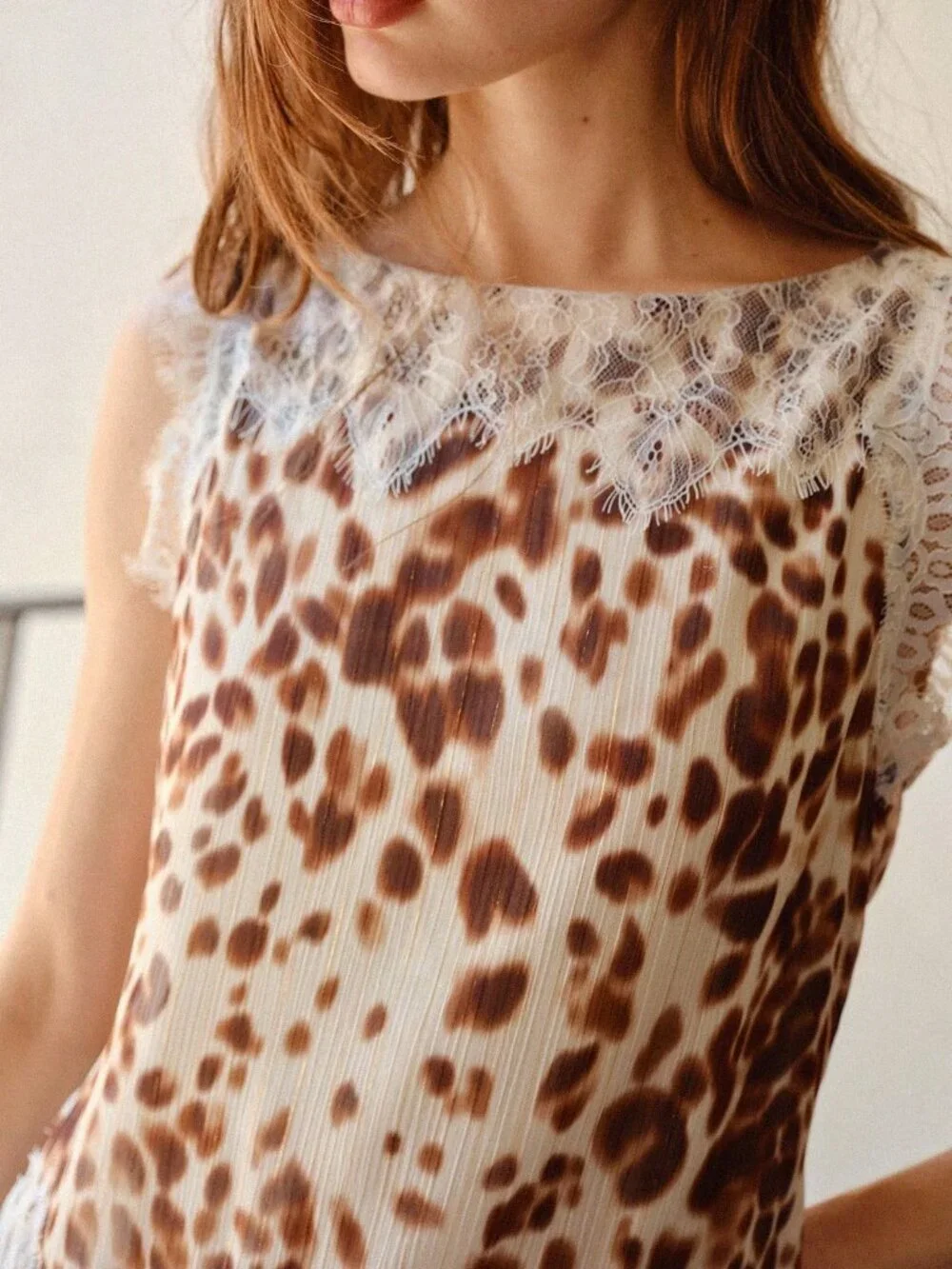 Multicolor Elegant Women's Animal Print Lace Patchwork Short Dress